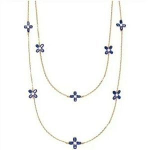 NWT Tory Burch Gold Blue Zircon Four Leaf Clover Elongated 21 in. Necklace